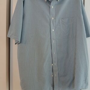 Jos A Bank Men's Short-Sleeve Button-Down Shirt in Light Blue+Green Gingham XL